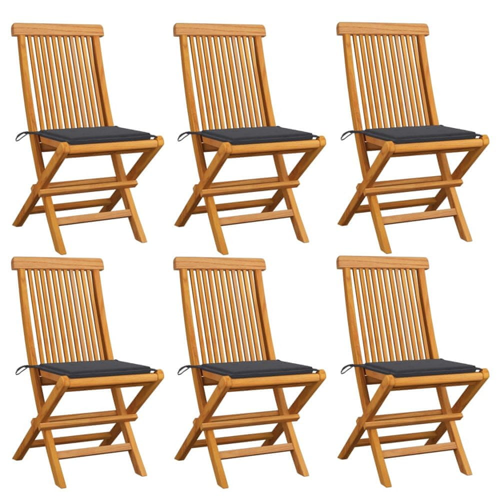 Vidaxl Záhradné stoličky, antracitové podložky 6 ks, tíkový masív